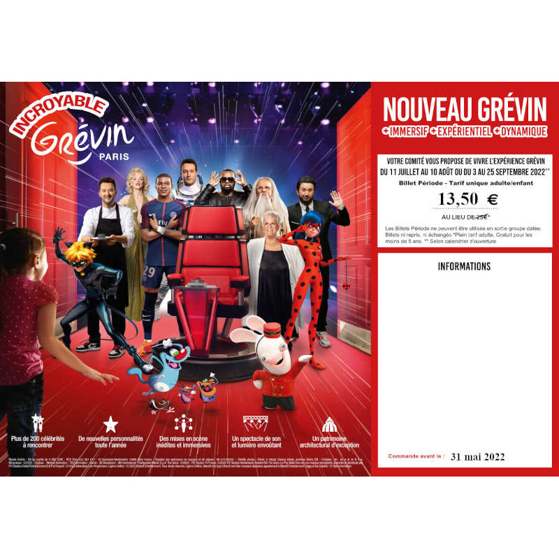 Promotion ticket Musée Grévin à 13,50€
